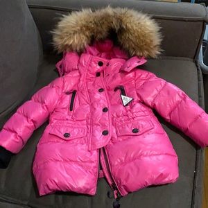 Moncler Pink Kids Puffer Jacket with Fur Hood